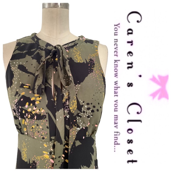 Bar III Olive Green Organic Print Sleeveless High Low Midi Dress - Picture 7 of 11